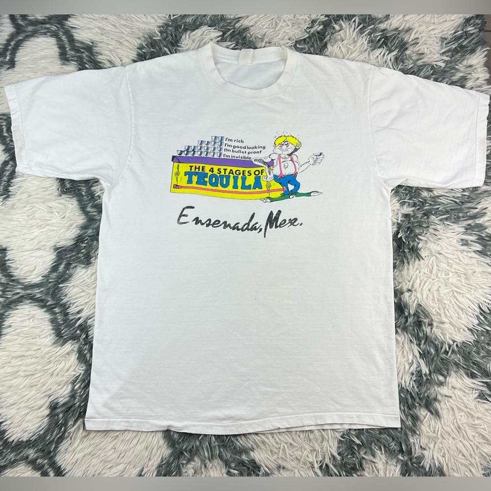 Vintage Clipper Tag Men's 4 Stages of Tequila T-Shirt Size Medium White